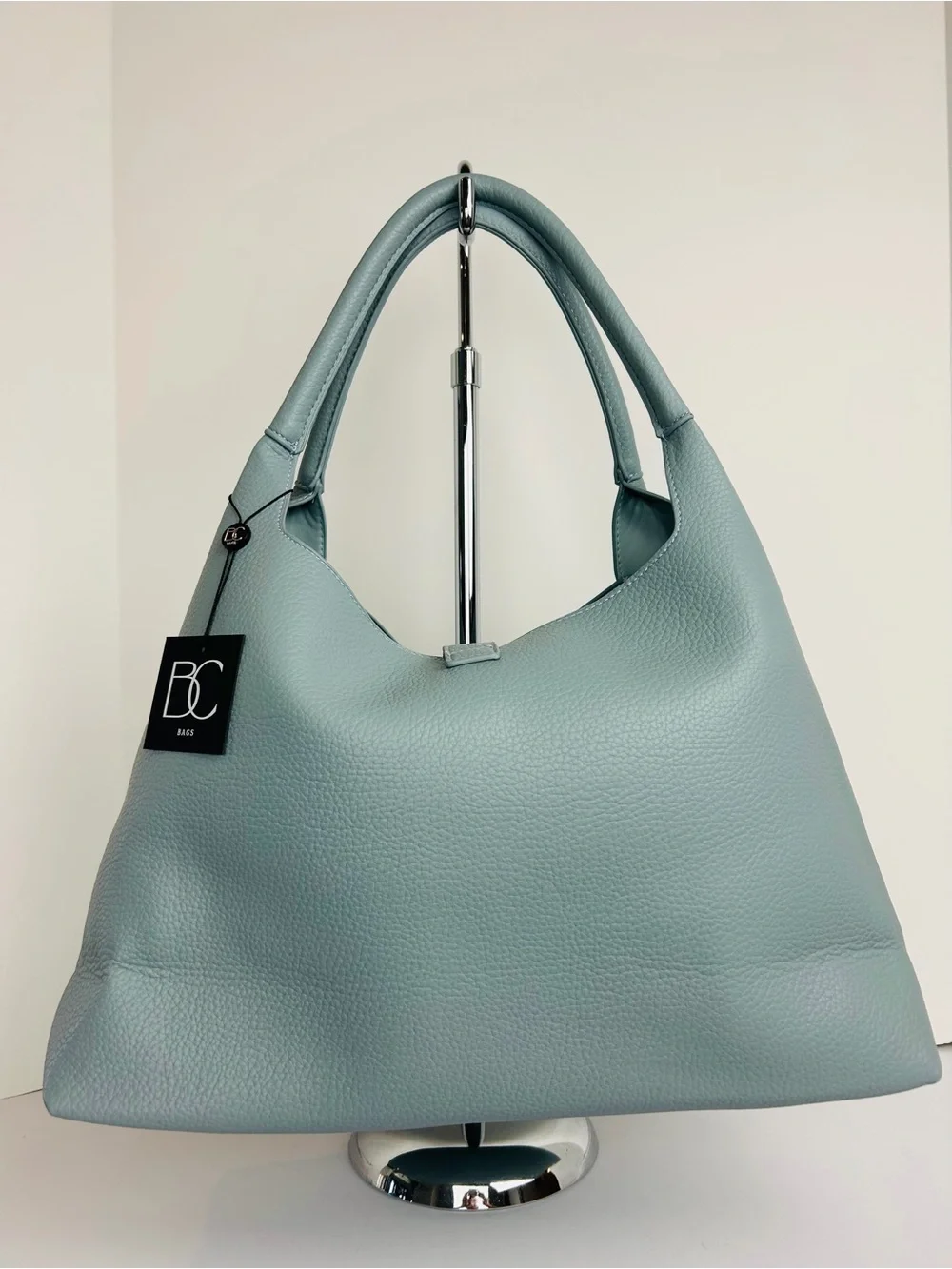 BC Bags Women's Handbag PU Pebbled Light Blue Removable Pouch Double Handle NWT